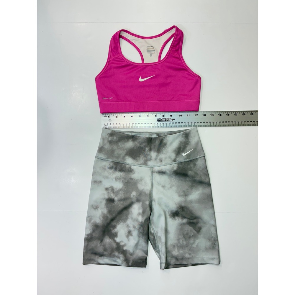Nike Bundle Womens Dri-FIT Sports Bra & Tie Dye Biker Shorts Set Pink Gray Small - Picture 5 of 5